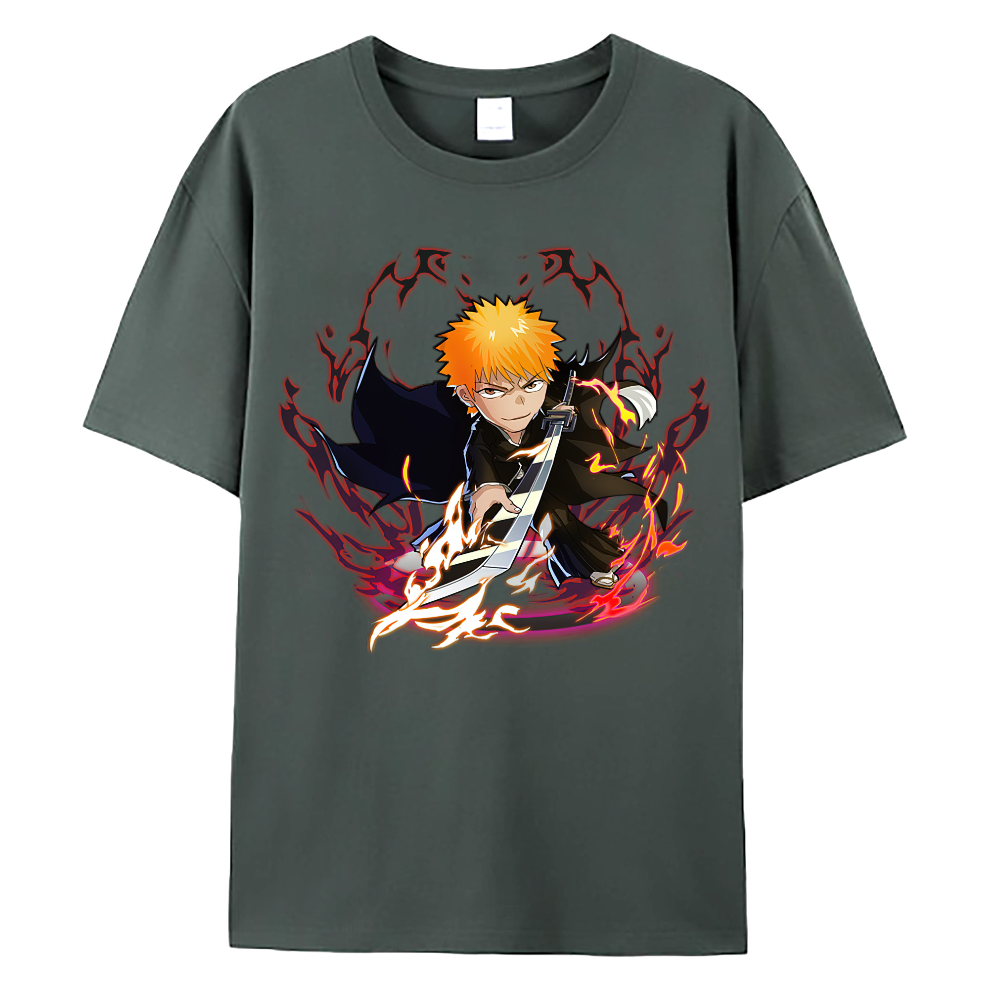 （画像用） ブリーチ 黒崎一護（くろさき いちご）BLEACH Kurosaki Ichigo 綿100％ メンズ半袖Tシャツ｜肌触りやわらか＆通気性